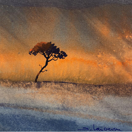 Peinture La moiteur de l'Afrique par Langeron Stéphane | Tableau Figuratif Aquarelle Paysages