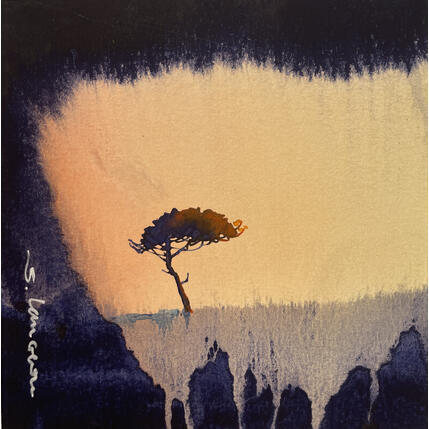 Peinture Vue de ma grotte un matin par Langeron Stéphane | Tableau Figuratif Aquarelle Paysages
