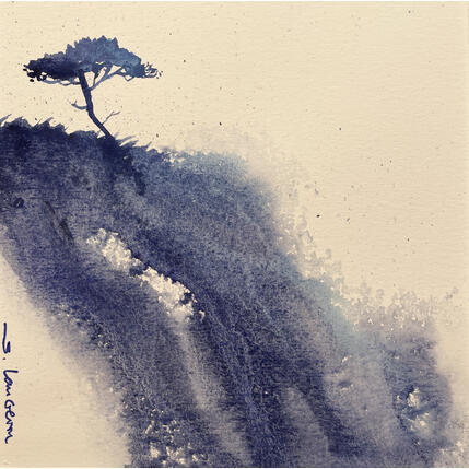 Peinture Le torrent bleu par Langeron Stéphane | Tableau Figuratif Aquarelle Paysages
