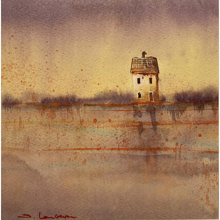 Peinture La petite cabane au bord de l'eau par Langeron Stéphane | Tableau Figuratif Aquarelle Paysages