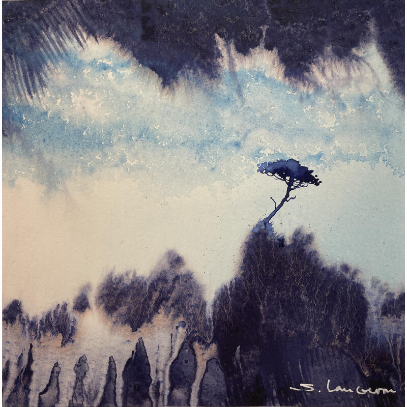 Peinture Le roi bleu par Langeron Stéphane | Tableau Figuratif Paysages Aquarelle