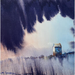 Gemälde Sur la crête von Langeron Stéphane | Gemälde Figurativ Aquarell Landschaften