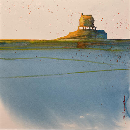 Peinture Sur son petit rocher par Langeron Stéphane | Tableau Figuratif Aquarelle Paysages