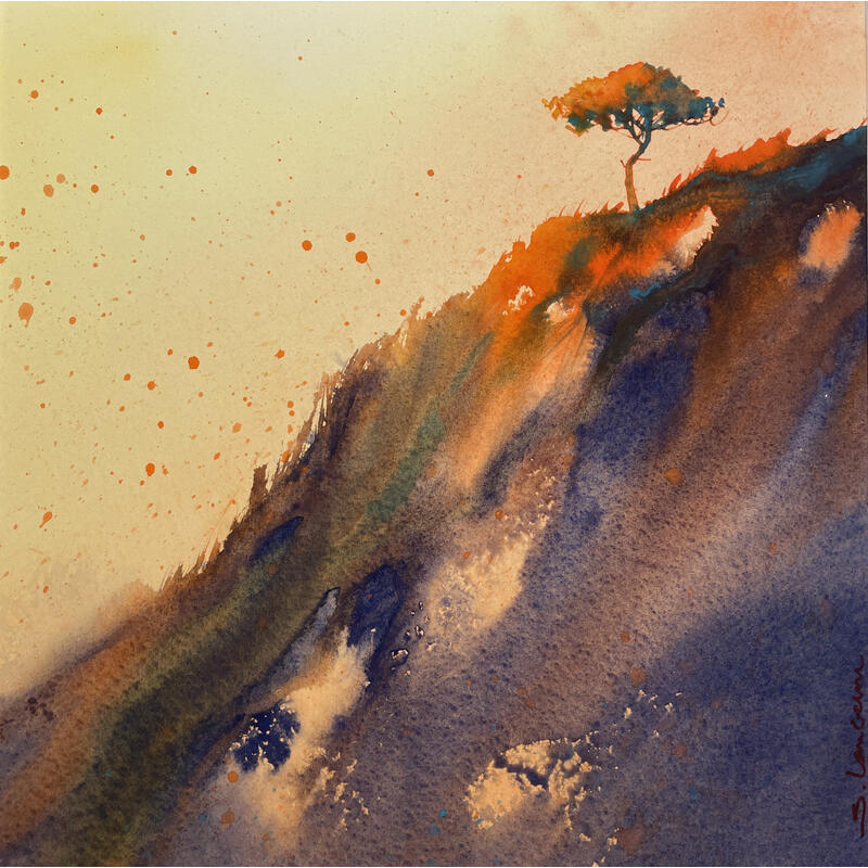 Peinture Matin orangé par Langeron Stéphane | Tableau Figuratif Paysages Aquarelle