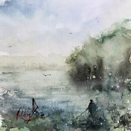 Peinture Pêcheur en Touraine par Gutierrez | Tableau