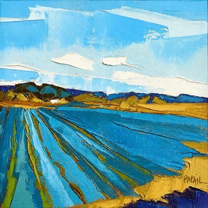 Painting Les champs bleus by PAPAIL | Painting Abstract Oil Landscapes, Pop icons