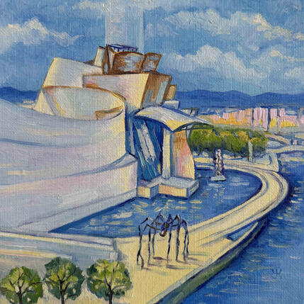 Peinture Guggenheim Bilbao par Kochevykh Yulia | Tableau Figuratif Huile Architecture, Paysages, Urbain