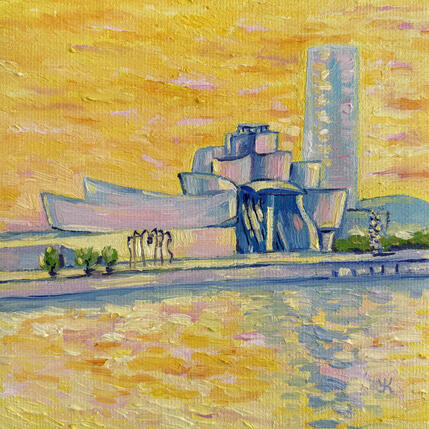 Peinture Journée chaude à Bilbao par Kochevykh Yulia | Tableau Figuratif Huile Architecture, Paysages, Urbain