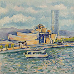 Painting Voyage en bateau by Kochevykh Yulia | Painting Figurative Oil Architecture, Landscapes, Pop icons, Urban