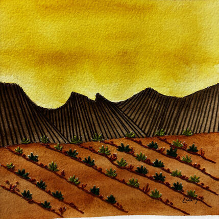 Painting Living Geometry by Vazquez Laila | Painting Subject matter Textile, Watercolor