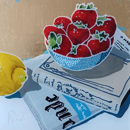 Gemälde Au moulin, avec des fraises von Auriol Philippe | Gemälde Figurativ Acryl, Plexiglas, Posca Stillleben