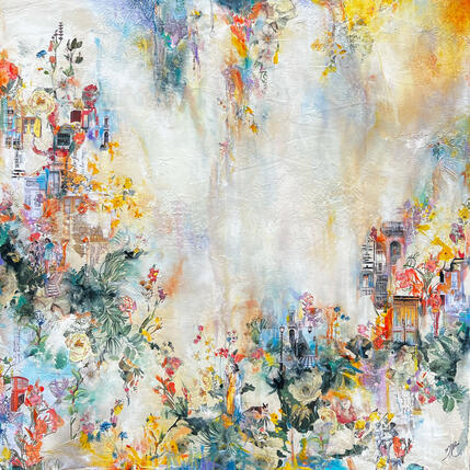 Painting Fiesta by Bergeron Marie-Josée | Painting Surrealism Acrylic, Gluing, Oil