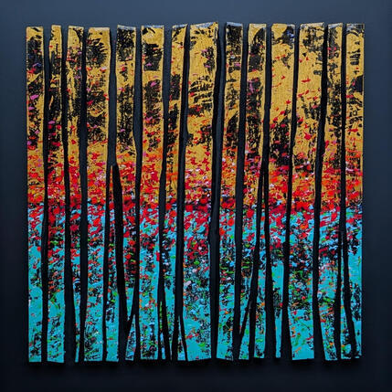 Painting Bandecolor 19 touche rouge or turquoise by Langeron Luc | Painting
