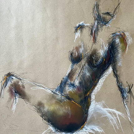 Peinture Lili par Sahuc François | Tableau Figuratif Fusain, Pastel Minimaliste, Nu