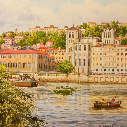 Pintura Les bords de Saone à Lyon por Decoudun Jean charles | Pintura