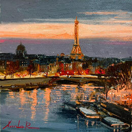 Gemälde Sunset over the Seine von Xanlar | Gemälde