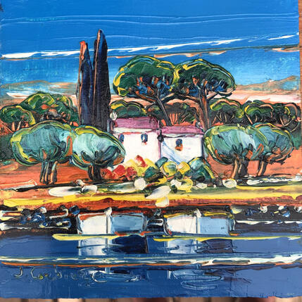 Peinture Vacances sur la Riviera par Corbière Liisa | Tableau Figuratif Huile Paysages