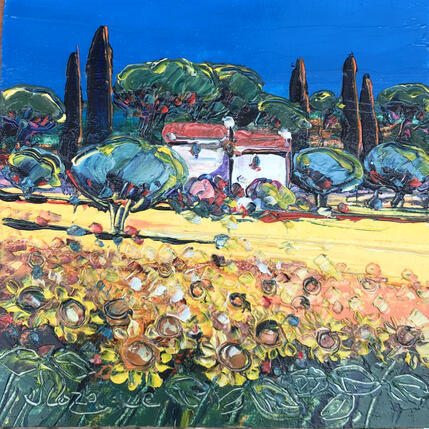 Peinture Voilà des tournesols par Corbière Liisa | Tableau Figuratif Huile Paysages