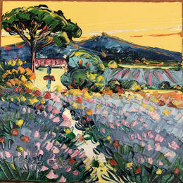 Painting Chemin aux lavandes by Corbière Liisa | Painting Figurative Oil Landscapes