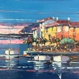 Painting Terrasses du petit port by Corbière Liisa | Painting Figurative Oil Landscapes, Pop icons