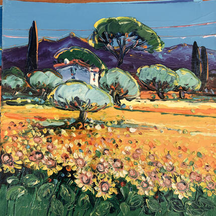 Gemälde Tournesols et oliviers von Corbière Liisa | Gemälde Figurativ Öl Landschaften, Pop-Ikonen
