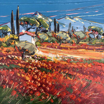 Painting Champs des coquelicots by Corbière Liisa | Painting Figurative Oil Landscapes, Pop icons
