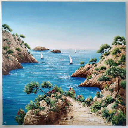 Painting Descendre à la calanque by Blandin Magali | Painting Figurative Oil Landscapes