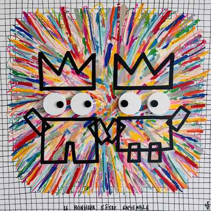 Painting LE BONHEUR by Mam | Painting Pop-art Acrylic, Gluing Minimalist, Pop icons