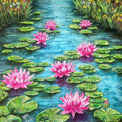 Peinture Eclosions Aquatiques par Geiry | Tableau Matiérisme