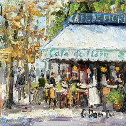 Painting Cafe “Les Deux Magots” en automne by Dontu Grigore | Painting Figurative Oil Urban