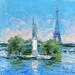 Peinture Vue vers la statue de la Liberté par Dontu Grigore | Tableau Figuratif Urbain Huile