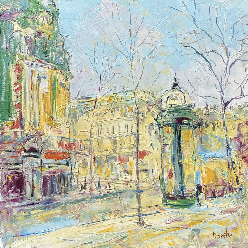 Peinture La place du cartier Saint Germain par Dontu Grigore | Tableau Figuratif Urbain Huile
