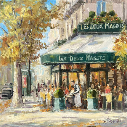 Peinture Café «  les deux Magots » par Dontu Grigore | Tableau Figuratif Huile Urbain