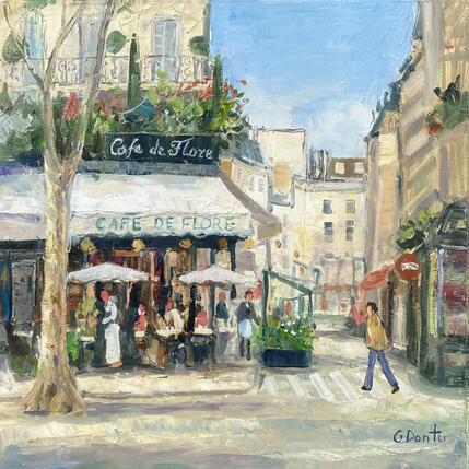 Peinture Café de Flore , printemps  par Dontu Grigore | Tableau Figuratif Huile Urbain