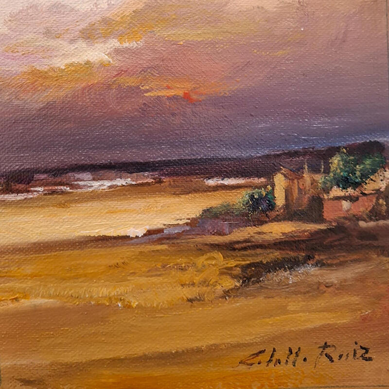 Painting Crepusculo en Castilla by Cabello Ruiz Jose | Painting Figurative Landscapes Oil