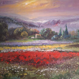 Gemälde Paisaje con flores von Cabello Ruiz Jose | Gemälde
