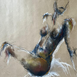 Pintura LILI  por Sahuc François | Pintura Figurativo Carbón vegetal, Pastel Desnudo, Minimalista