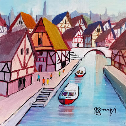 Peinture BA66 ALSACE par Burgi Roger | Tableau Figuratif Acrylique Marine, Scènes de vie, Urbain