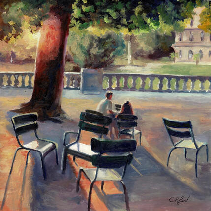 Gemälde Crépuscule aux Tuileries von Piffard Cédric | Gemälde Figurativ Öl Alltagsszenen, Architektur, Urban