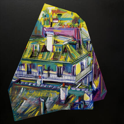 Painting Extérieur nuit by Anicet Olivier | Painting Figurative Acrylic, Pastel Architecture, Urban