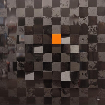 Gemälde Orange 'M von Bauquel Véronique | Gemälde Abstrakt Minimalistisch