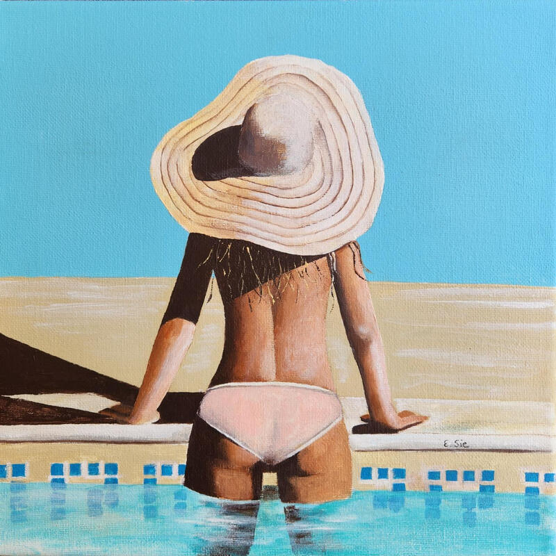 Peinture La Piscine par Sie Evelyne | Tableau Figuratif Scènes de vie Acrylique