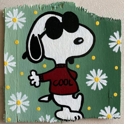 Painting F1 Snoopy fleurs by Marie G. | Painting Pop-art Acrylic, Wood Pop icons