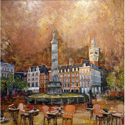 Painting Lille, la Grand' Place by Romanelli Karine | Painting Figurative Acrylic, Gluing