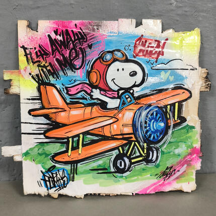 Painting Snoopy fly away with me by Sufyr | Painting Street art Graffiti, Posca, Wood Pop icons