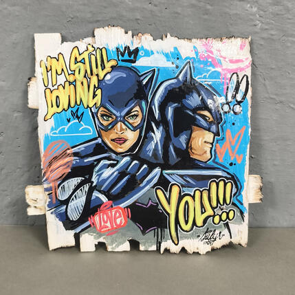 Painting Catwoman et Batman still loving you by Sufyr | Painting Street art Graffiti, Posca Pop icons
