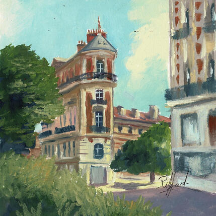Peinture Balade de midi par Piffard Cédric | Tableau Figuratif Huile Architecture, Scènes de vie, Urbain