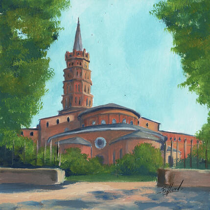 Peinture Basilique Saint-Sernin par Piffard Cédric | Tableau Figuratif Huile Architecture, Scènes de vie, Urbain