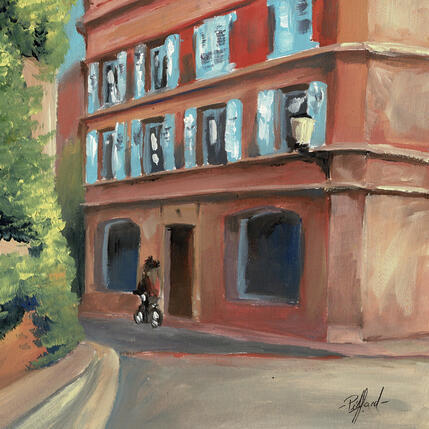 Peinture En face de Merlane par Piffard Cédric | Tableau Figuratif Huile Architecture, Scènes de vie, Urbain