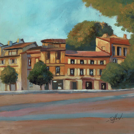 Peinture Vue du quai par Piffard Cédric | Tableau Figuratif Huile Architecture, Scènes de vie, Urbain
